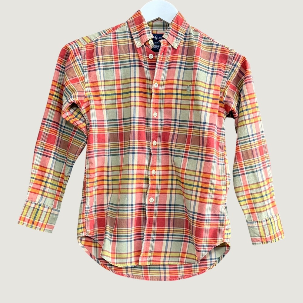 Ralph Lauren Boys Plaid Button Down Shirt Size S 8 Heritage Preppy Madras School
